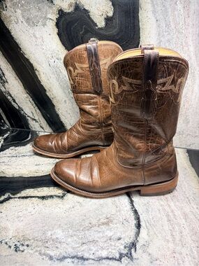 Lucchese Goat Leather Roper Cowboy Boots Brown US 9 D Made in USA